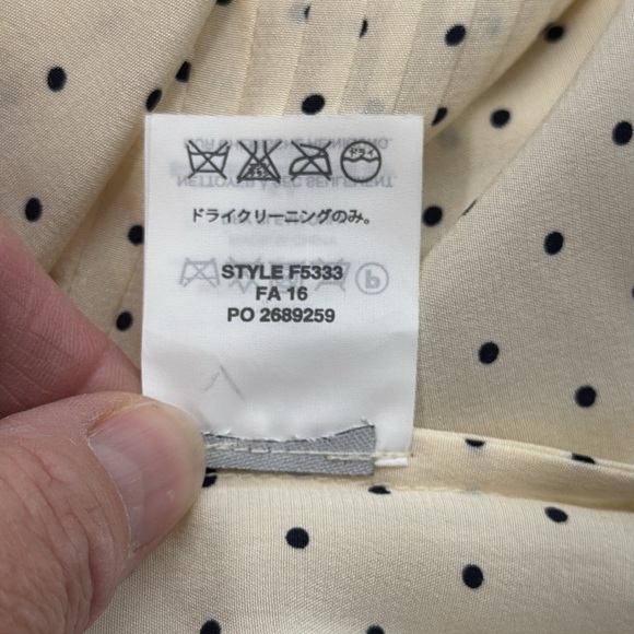 J. Crew Cream and Black Polka Dot Silk Tuxedo Ruffle Button Down Shirt Size 2 - Picture 9 of 9